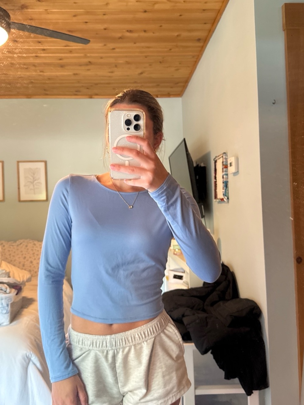 Amazon Women's Light Blue Long Sleeve Crop Top